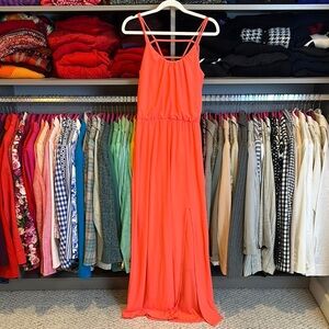 2B Bebe fluorescent orange strappy front slit maxi dress size XS NWT